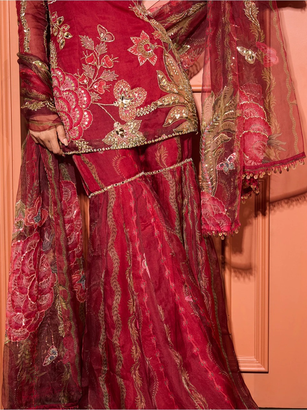 Mahima Mahajan Sindoor Red Gharara Set - Picture 6 of 6
